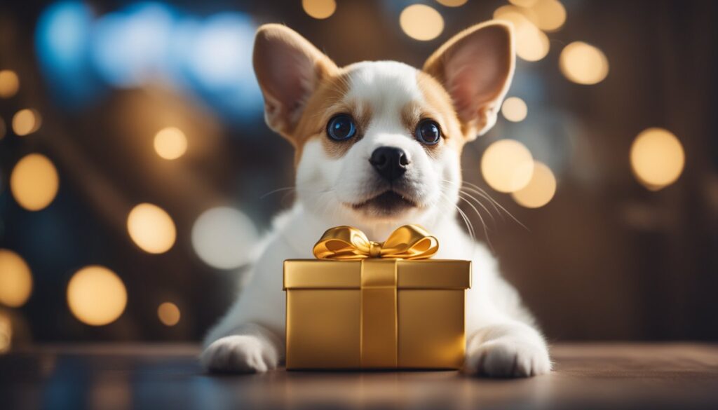 Dog opening a gift from Pet Master Free Spins