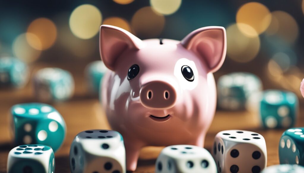 A piggy bank surrounded with Piggy GO Free Dice