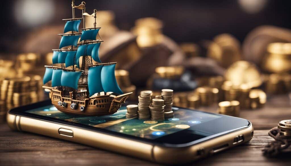 Sail boat and free coins on mobile phone