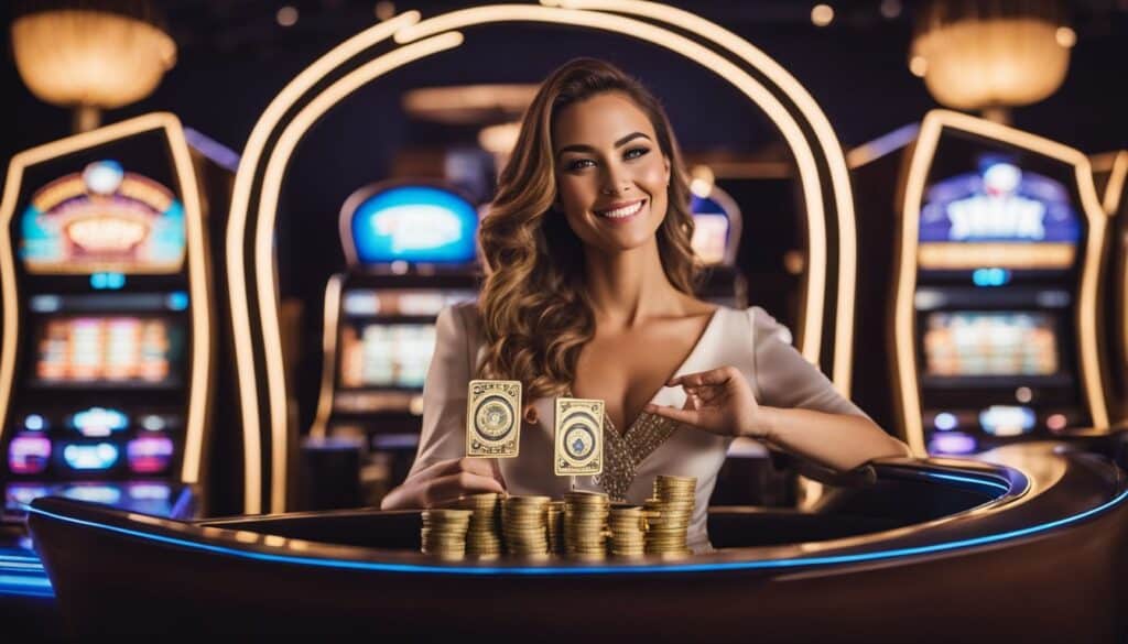 Girl playing with Galaxy Casino Live Free Coins