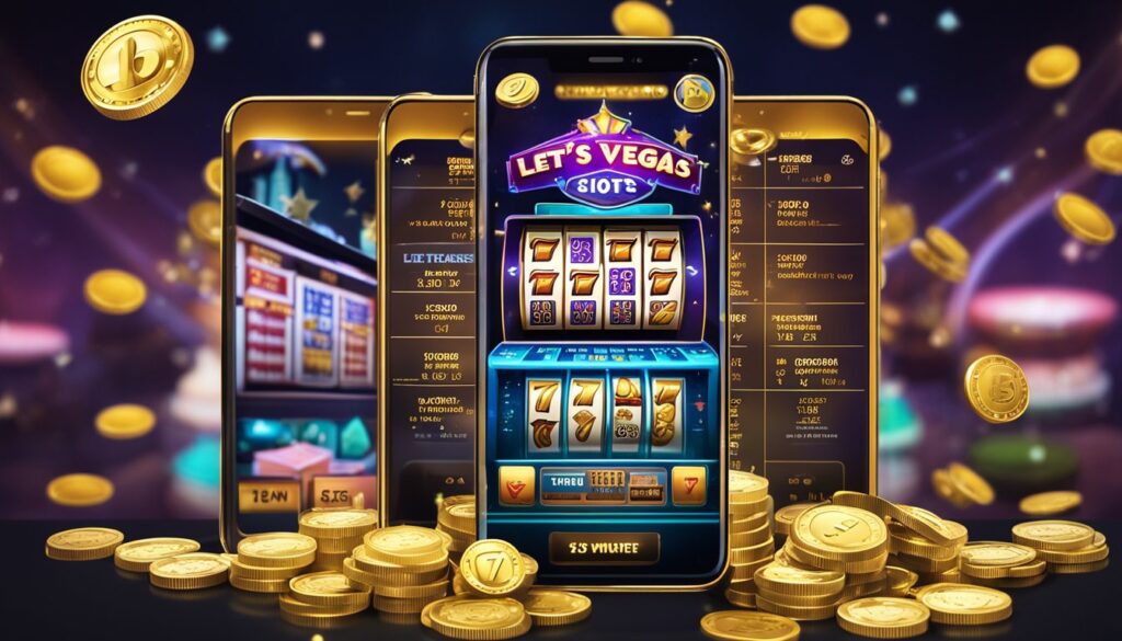 Mobile phone playing with Let's Vegas Slots Free Coins