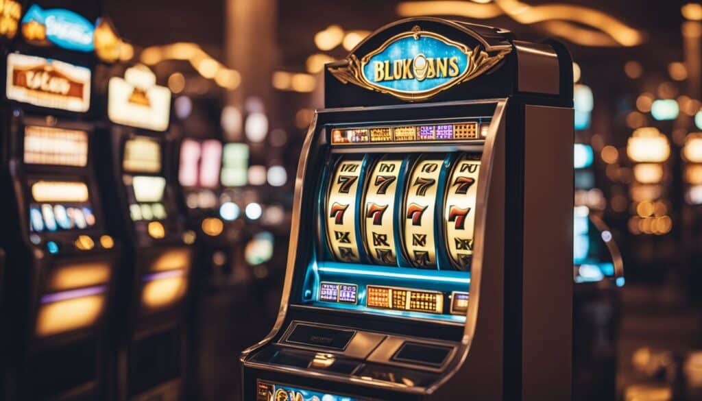 Interior of a casino with slot machine representing Vegas Live Slots