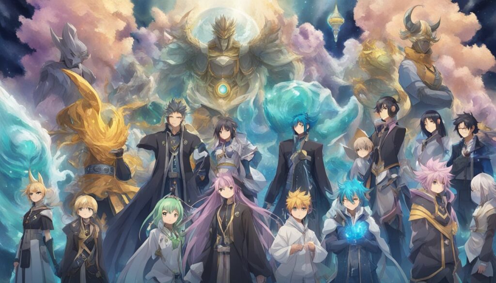 A group of Anime Spirits standing in front of a cloud.