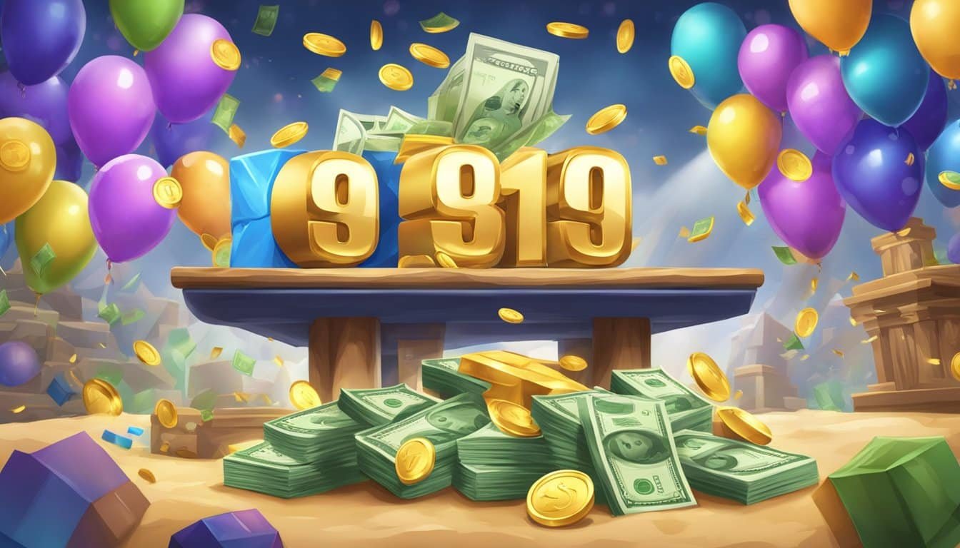 A table with money and Royal Match cards in front of it.
