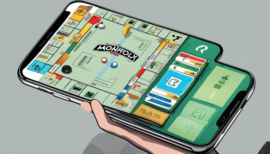 A person holding a phone playing Monopoly Go.