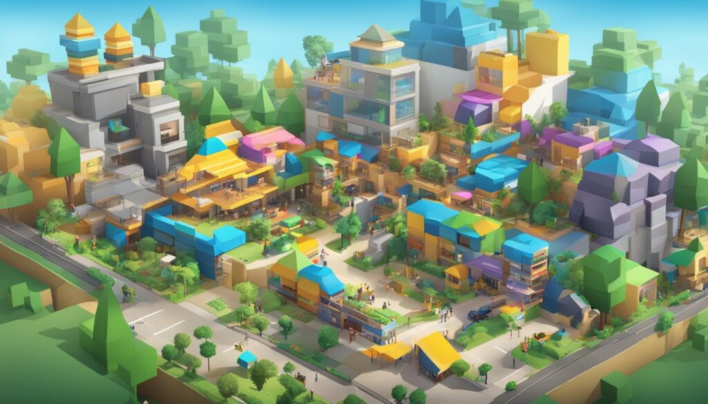 A visually stunning cartoon of a city available in an extensive catalog of Roblox games.