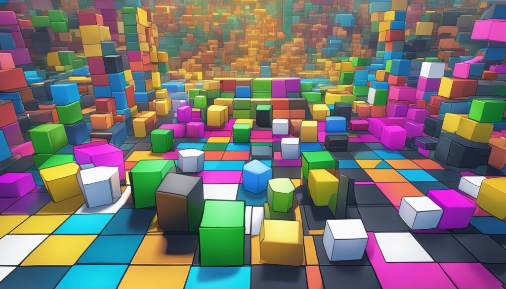 An adventurous Roblox game where players can play and explore a room filled with colorful cubes.