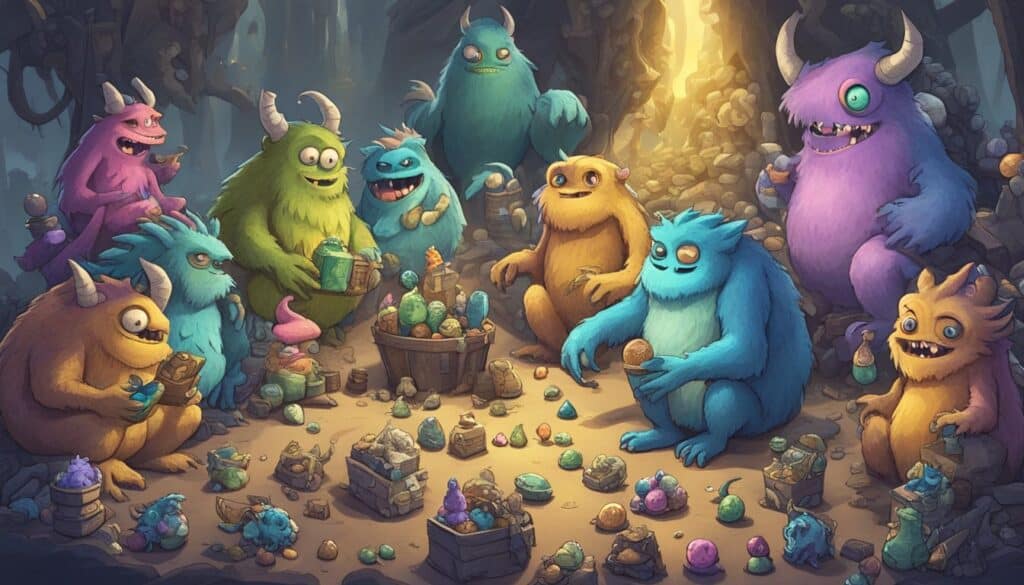 Small monsters with colorful loot and behaviors in a forest.