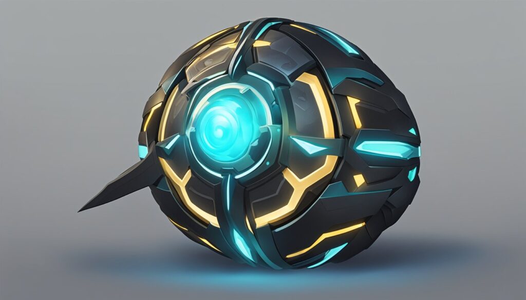 A Blade Ball, a futuristic sphere with a blue light on it, showcasing superior gameplay tactics.