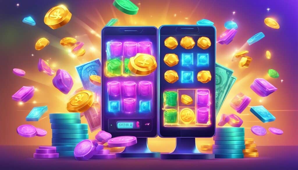 A high-stakes online contest where you can play games and potentially win $1 million, featuring a slot machine with coins flying around it.