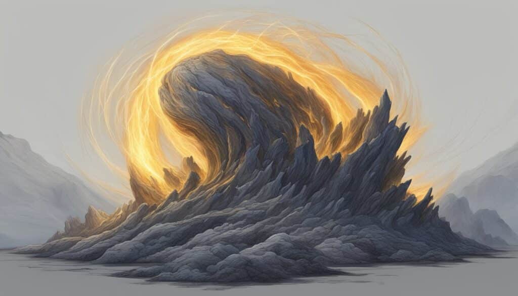 An illustration of a mountain with a Nightmare Elemental Comet soaring through the sky.