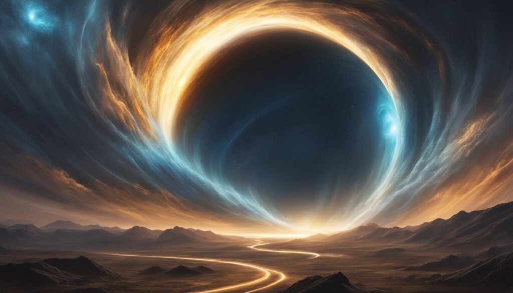 An image of a celestial phenomenon - a black hole - in the middle of a desert, offering a unique understanding of the enigmatic nature of this nightmare elemental comet.