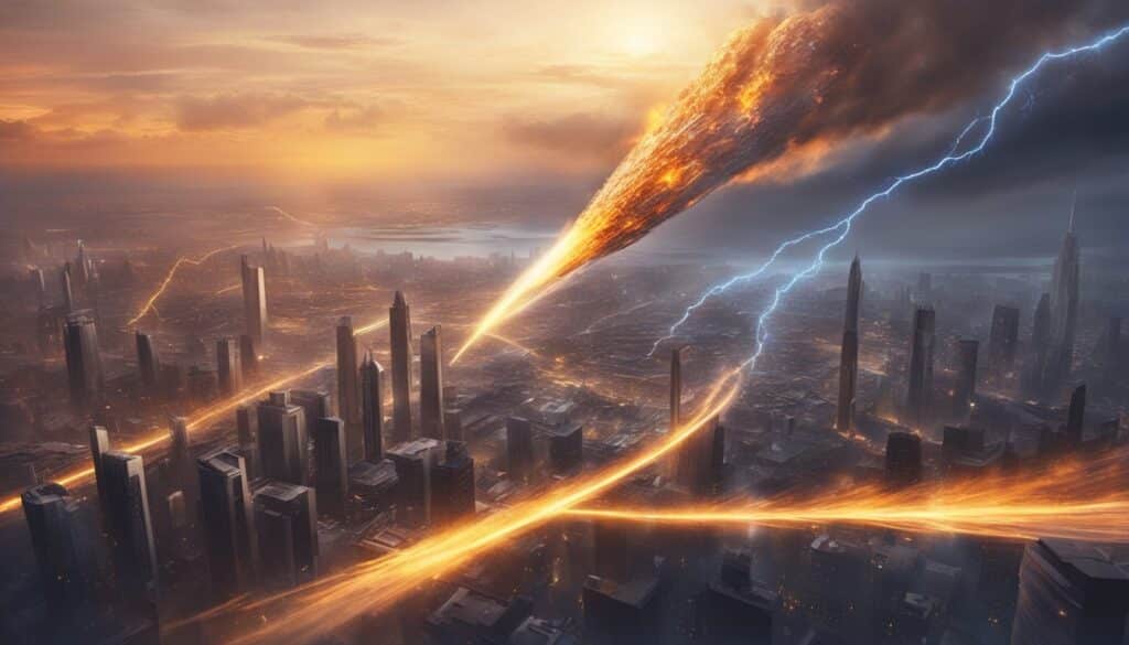 A city is being devastated by a Nightmare Elemental Comet.