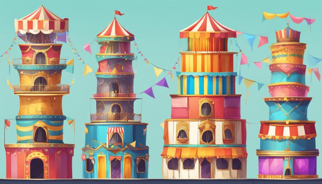 A whimsical Tower Defense game inspired by the circus, featuring vibrant and colorful towers strategically placed to defend against waves of enemies.