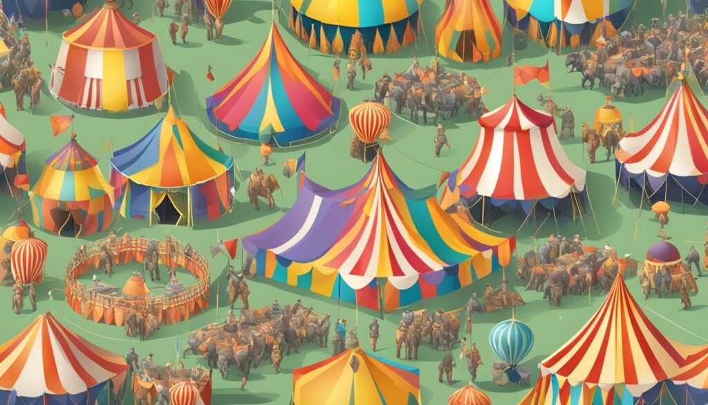 An isometric illustration of a Circus tent showcasing its strategic layout for Tower Defense.