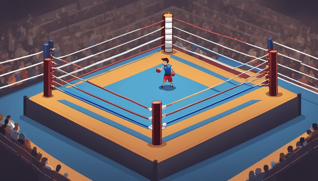 A boxer is engaged in a boxing match within the confinements of the ring.