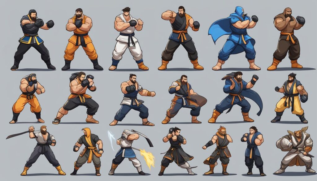 Untitled street karate characters displaying combat techniques in different poses.