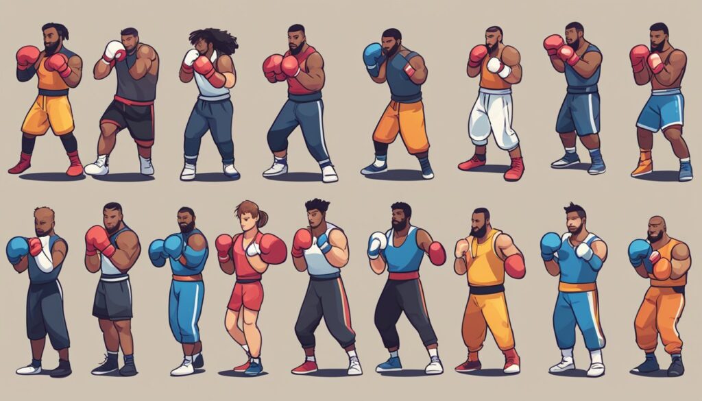 A collection of cartoon boxers in various poses, perfect for a Boxing Game or creating a Fighting Style Tier List.