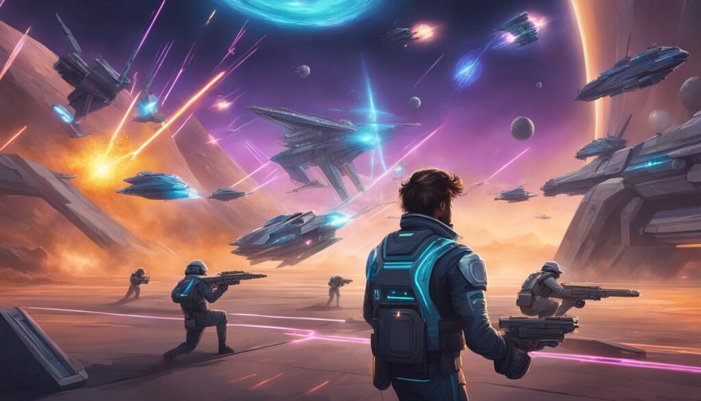 MULLET MAD JACK is standing in front of a group of spaceships.