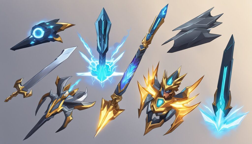 Anime-inspired weapon set for League of Legends, featuring ethereal spirits.