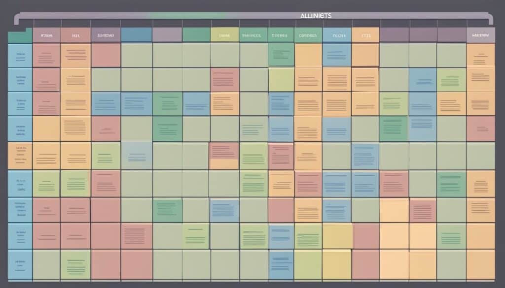 A calendar with different colored squares on it that allows for class scheduling and Revelation M events tracking.