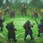 A group of people standing in a circle in the woods, surrounded by mysterious runes.