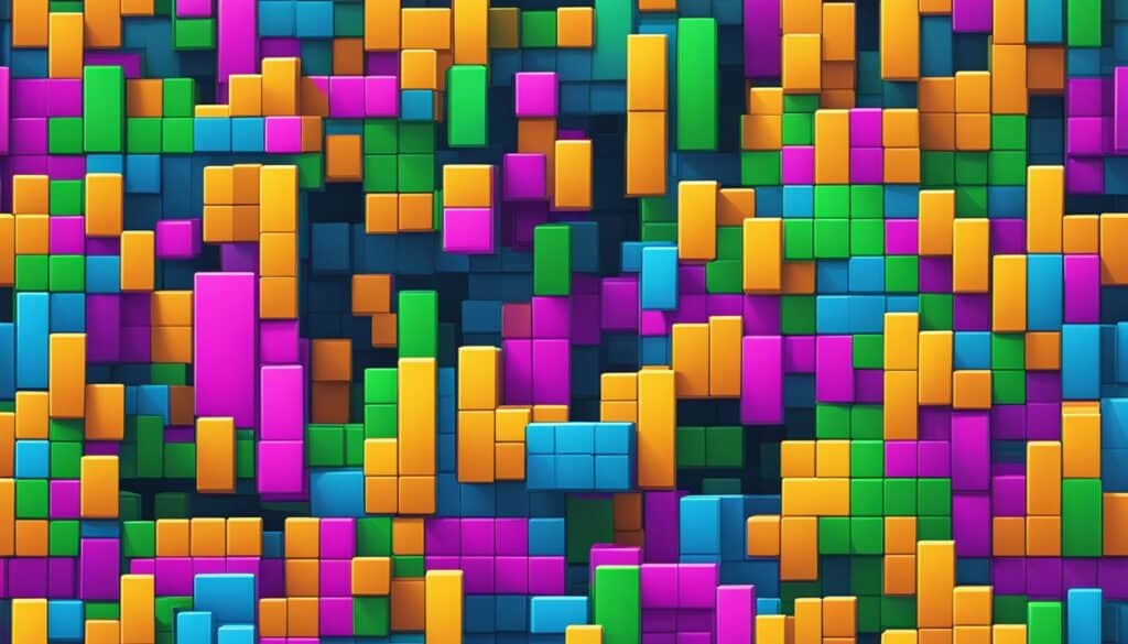A vibrant 3D background featuring towers of colorful cubes, inspired by the strategic gameplay of Tetris blocks.