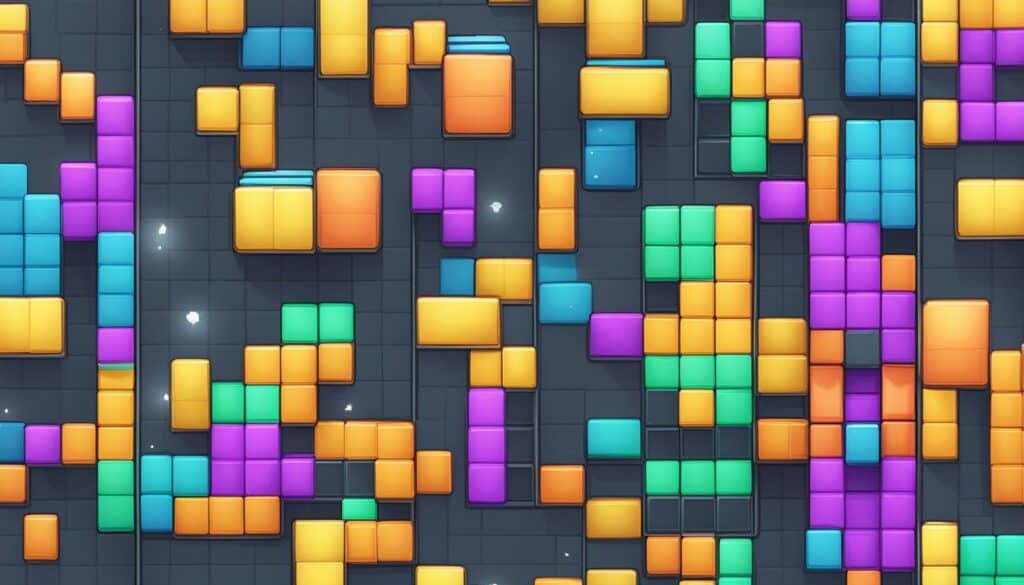 A Tetris-inspired set of colorful squares on a black background.