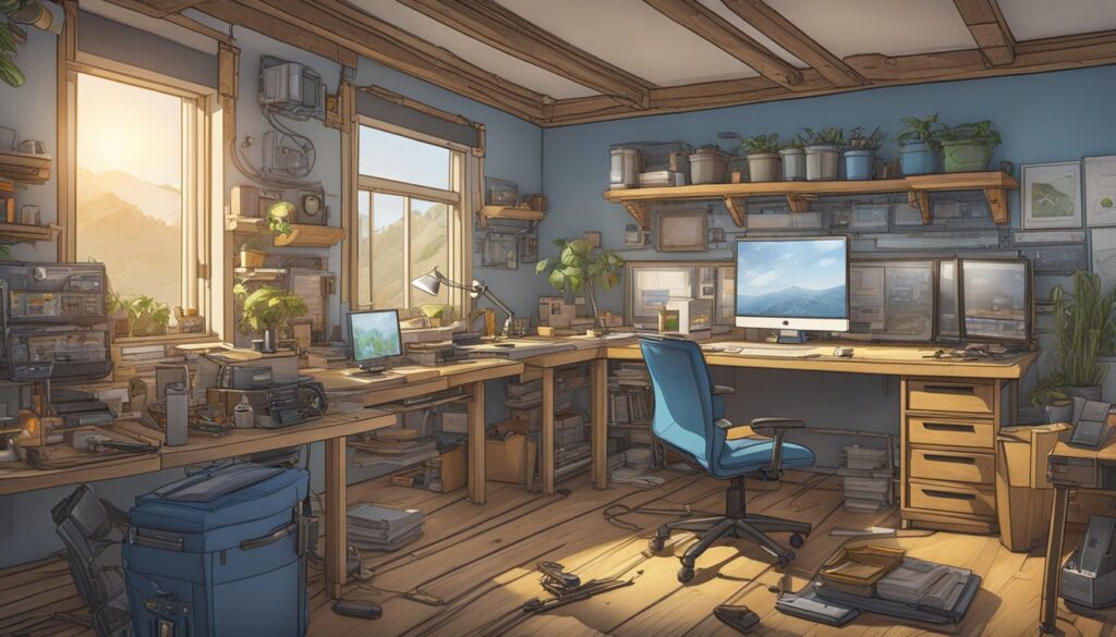An illustration of a computer room with PC sequel.