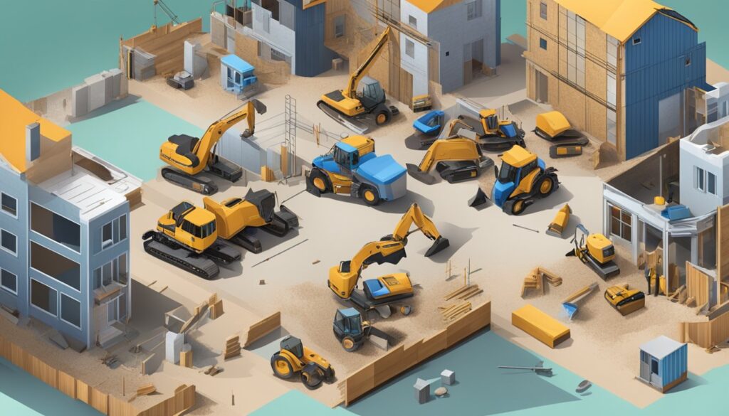 A hotly anticipated isometric illustration of a construction site, showcasing building and renovation possibilities for the PC sequel.