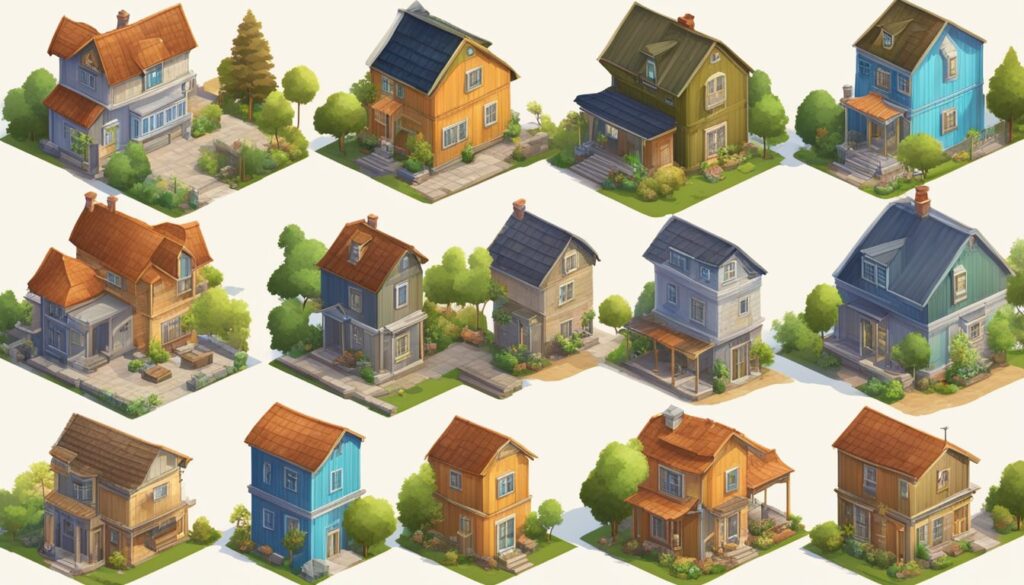 A set of isometric houses and trees that expands building and renovation possibilities.
