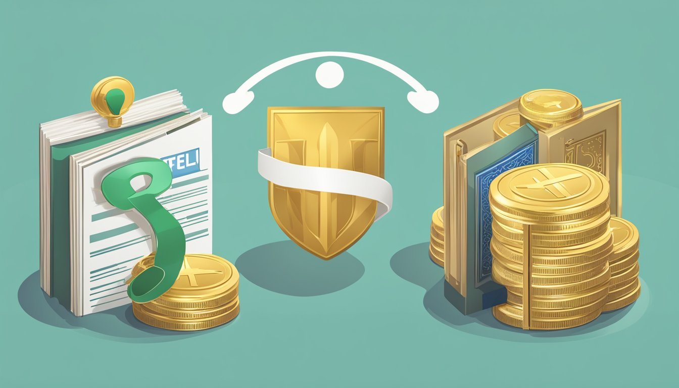 In this ad for a Royal Match, a stack of gold coins and a book are showcased alongside a shield, highlighting the disparity between wealth and protection.