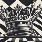 A black and white chess piece in a royal match on a checkered background.
