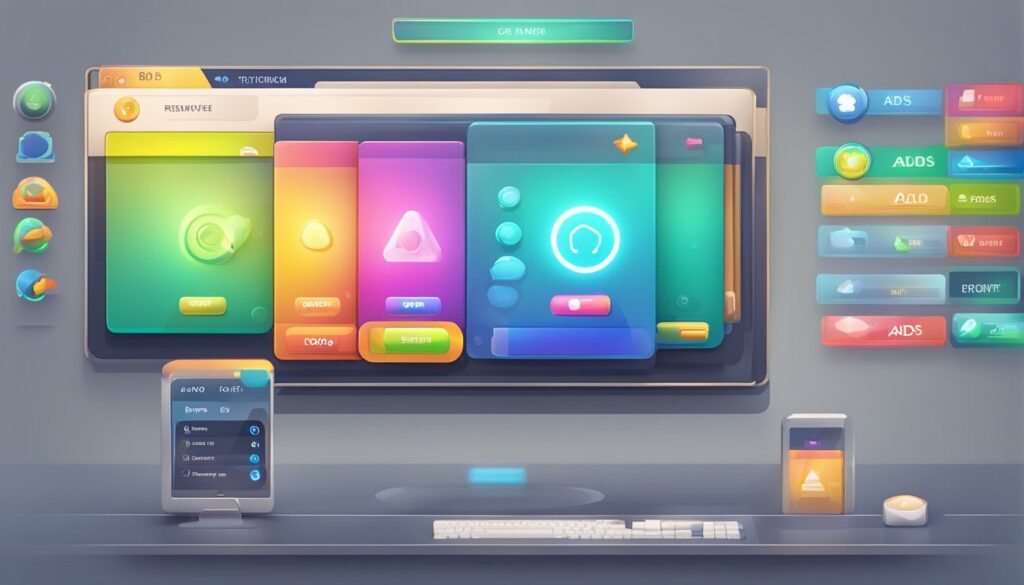 A set of colorful UI elements featuring a playful design on a computer screen.