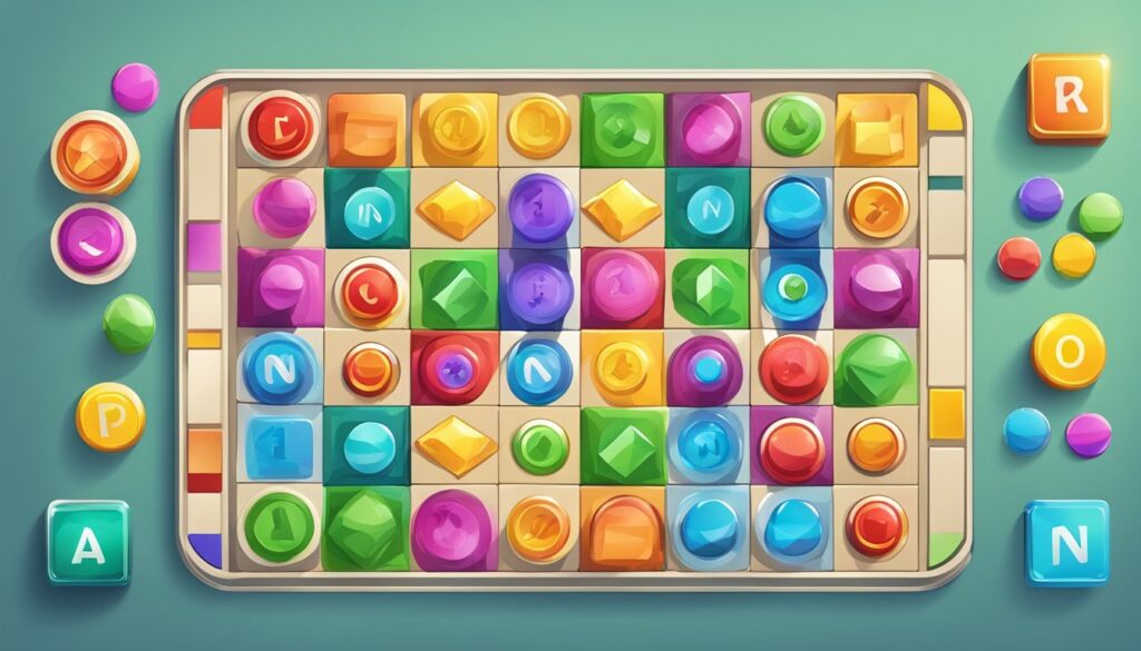 Play Block Blast, an exciting game with a colorful game board filled with gems and letters.