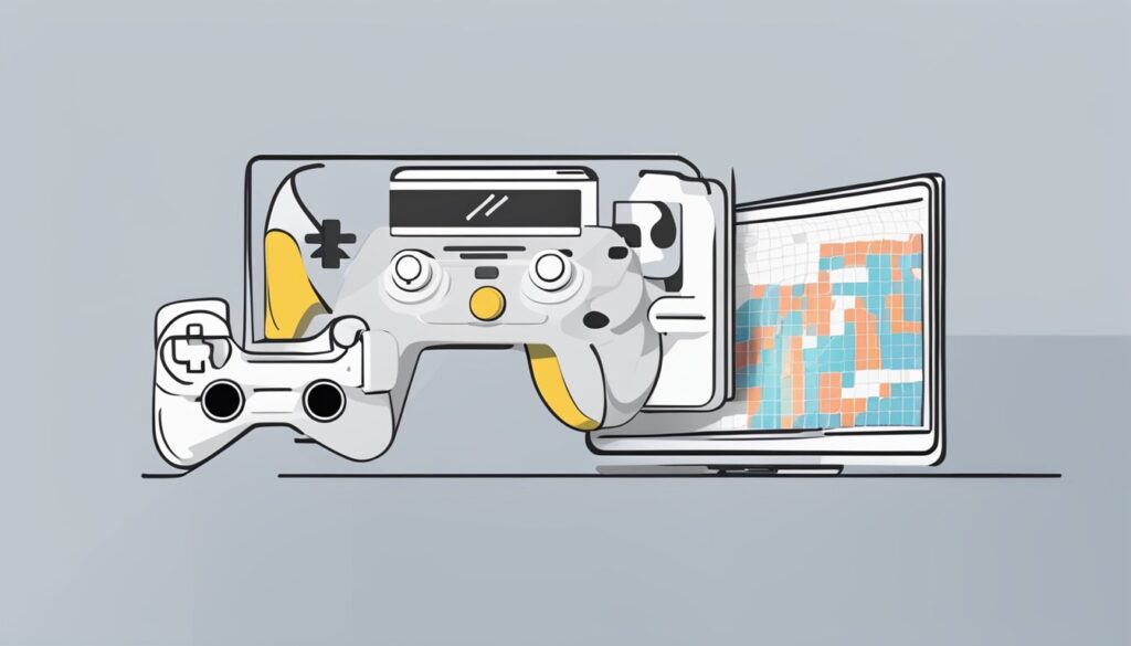 A captivating illustration showcasing a Play-themed video game controller and a computer, inviting players to join the immersive world of Block Blast while being free from annoying ads.