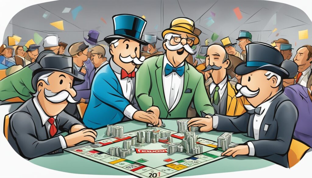 A promotional collaboration featuring a cartoon illustration of men playing Monopoly at partner events.